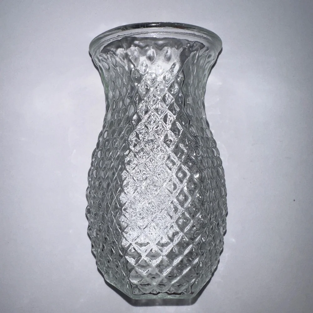 Vintage Hoosier Glass 4071 Clear Diamond Point Textured Vase 6 Inch Hexagon Base